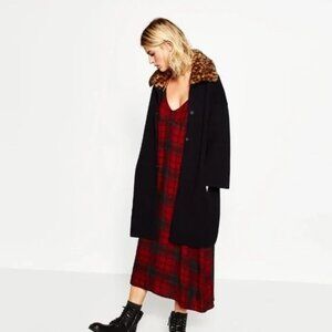 Zara Knit Jacket with Faux Fur Leopard Collar